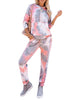 LookbookStore Women's Cozy Tie Dye Printed Knit Loungewear Two Piece Sweatsuits Long Joggers Pajamas Set