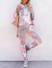 LookbookStore Women's Cozy Tie Dye Printed Knit Loungewear Two Piece Sweatsuits Long Joggers Pajamas Set