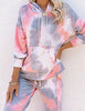 LookbookStore Women's Cozy Tie Dye Printed Knit Loungewear Two Piece Sweatsuits Long Joggers Pajamas Set