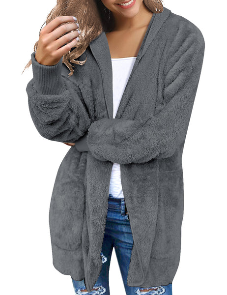 Women's Oversized Open Front Hooded Draped Pockets Cardigan Coat