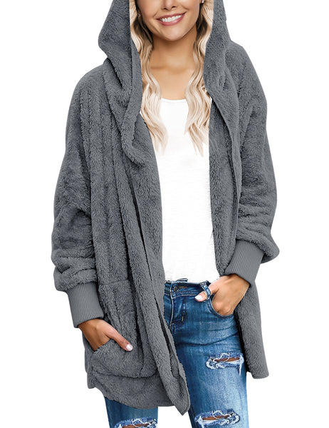Women's Oversized Open Front Hooded Draped Pockets Cardigan Coat