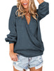 LookbookStore Navy Blue Women's Knit Long Sleeve Faux Wrap Surplice V Neck Sweater Top