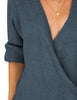 LookbookStore Navy Blue Women's Knit Long Sleeve Faux Wrap Surplice V Neck Sweater Top