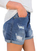 Women's High Waisted Rolled Hem Distressed Jeans Ripped Denim Shorts