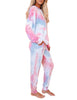 LookbookStore Women's Cozy Tie Dye Printed Knit Loungewear Two Piece Sweatsuits Long Joggers Pajamas Set