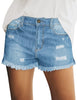 Women Summer High Waisted Sewn Cuffed Hem Buttons Denim Jean Shorts