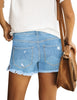 Women Summer High Waisted Sewn Cuffed Hem Buttons Denim Jean Shorts