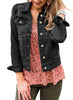 Black Women's Basic Long Sleeves Button Down Fitted Denim Jean Jackets