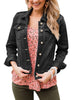 Black Women's Basic Long Sleeves Button Down Fitted Denim Jean Jackets