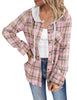 Women Long Sleeve Plaid Hoodie Button Down Blouse Loose Shacket Jacket