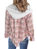 Women Long Sleeve Plaid Hoodie Button Down Blouse Loose Shacket Jacket