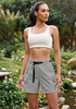 LookbookStore High Rise Titanium Gray Women's Cargo Shorts, Mid-Thigh Quick Dry Hiking Shorts with Belt & Zipper Pockets