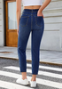 LookbookStore Darkness Blue Cropped Straight Leg Jeans for Women High Waisted Slim Fit Denim Pants with Pockets