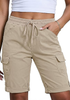 LookbookStore Women's Safari Relaxed Fit Bermuda Shorts with Drawstring Waist and Utility Cargo Pockets