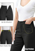 LookbookStore Women Black Ankle Straight Leg Dress Pants, Elastic Waist Business Casual Office Work Trousers with Pockets
