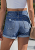 LookbookStore Women Powder Blue High Waist Jean Shorts 2026 Trend Cuffed Hem Ripped Stretch Casual Summer Denim Jorts