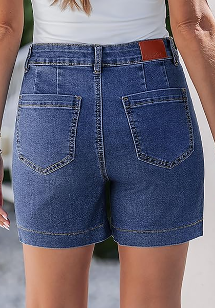 LookbookStore Women's Classic Blue High Waist Stretchy Denim Shorts, 5 Inch Inseam Trendy Summer Casual Jean Jorts with Pockets