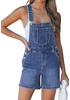 LookbookStore Women's Medium Blue Loose Fit Denim Bib Overalls Baggy Stretchy Shortalls Summer Casual Adjustable