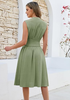 LookbookStore Women's Army Green Summer Beach Vacation Linen Dress Casual Flowy V Neck Sleeveless Smocked Zip Midi Dress with Pockets