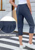 LookbookStore Women Dark Blue Utility Skimmer Capri Pants With Big Patched Pockets Back Elastic Waistband Ideal For Travel Daily Casual