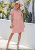 LookbookStore Women's Pink Summer Casual Linen Babydoll Dress V Neck Short Sleeve Button Down Above Knee with Pockets