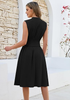 LookbookStore Women's Black Summer Beach Vacation Linen Dress Casual Flowy V Neck Sleeveless Smocked Zip Midi Dress with Pockets