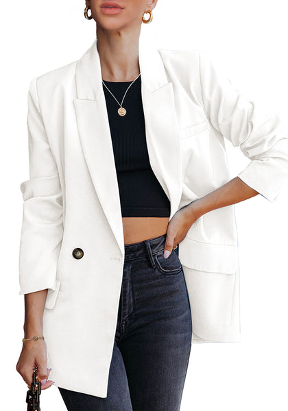 Brilliant White Blazer Jackets for Women Business Casual Outfits Work Office Blazers Lightweight Dressy Suits with Pocket