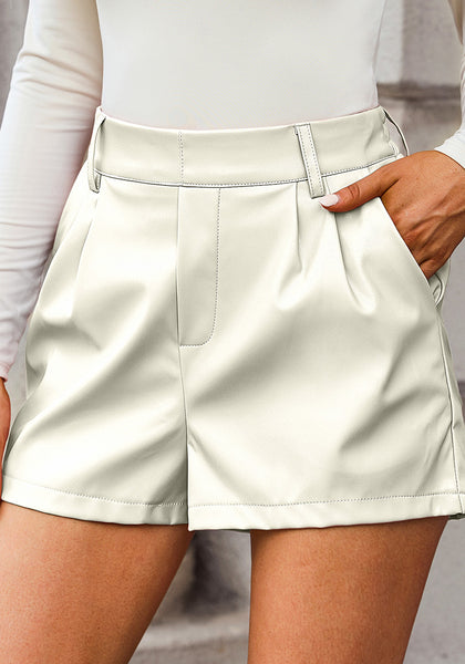 Snow White Women's High Waisted PU Leather Shorts Stretch Pocket Pleat Shorts