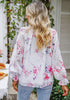 White Floral Women's Floral Ruffle Button Down Long Sleeve Blouse