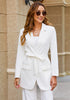 Brilliant White Women's Casual Long Suit Jacket Belted Fashion Office Blazer Outfit