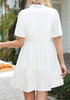 Brilliant White Flowy Dresses for Women Babydoll Shirt Dress Business Casual Work Modest Puff Sleeve Short Dress