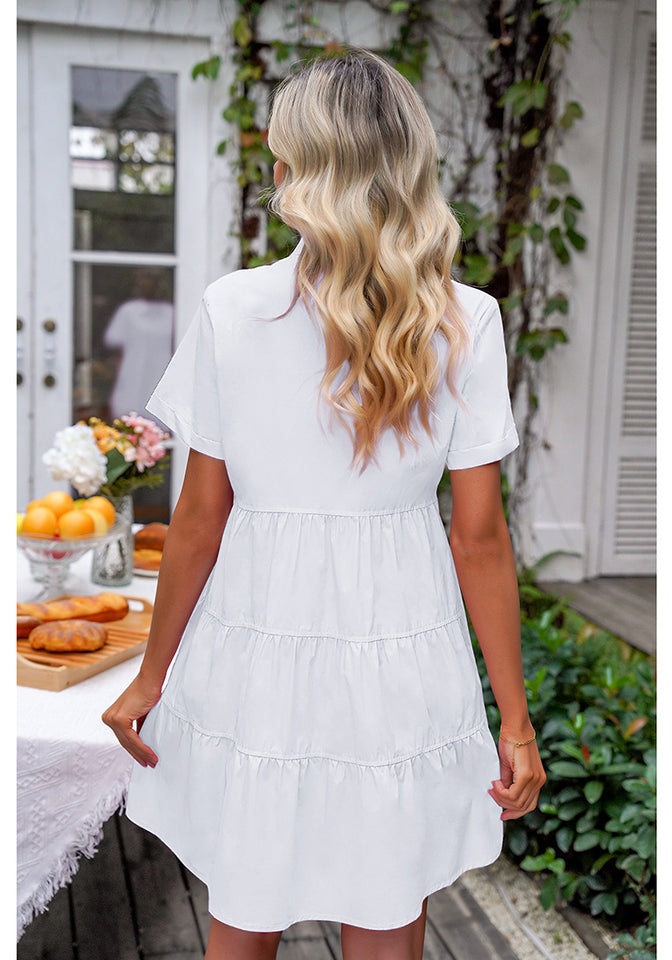 button down white dress Brilliant White Women's Short Sleeve Button Down Babydoll Dress A-Line – Lookbook Store