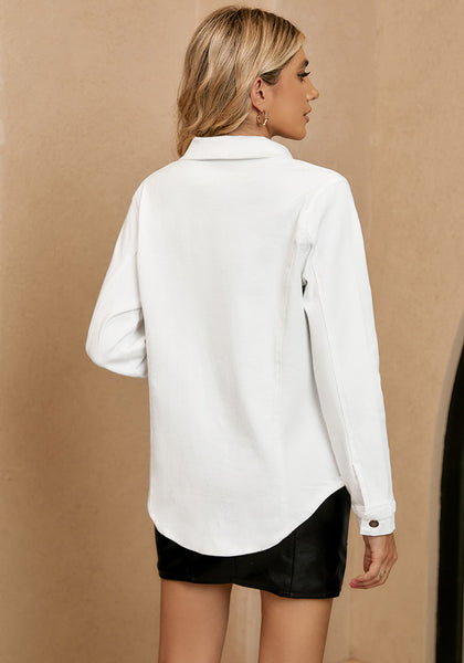 Off White Women‘s Denim Oversized Button Down Long Sleeve Pocket Jacket