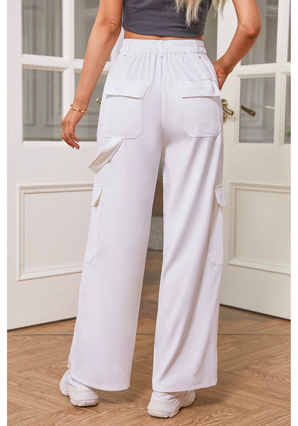 Brilliant White Women's High Waisted Elastic Waist Cargo Pants Stretch Y2K Style