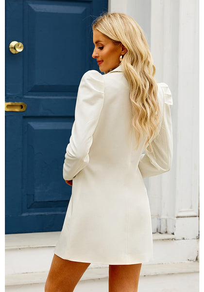Brilliant White Women's  Business Casual Puff Sleeve Blazers Dress Outfit