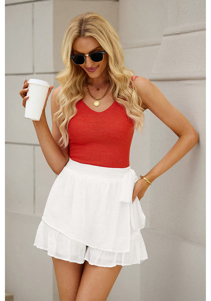 Brilliant White Women's High Waisted Ruffle Skort Elastic Waist Casual Shorts