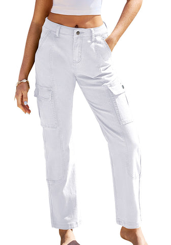 Brilliant White Women's Straight Leg Cargo Pants Casual Y2K High Waisted Styles