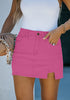 Hot Pink Women's Brief Denim High Waisted Skirt Split Hem Stretch