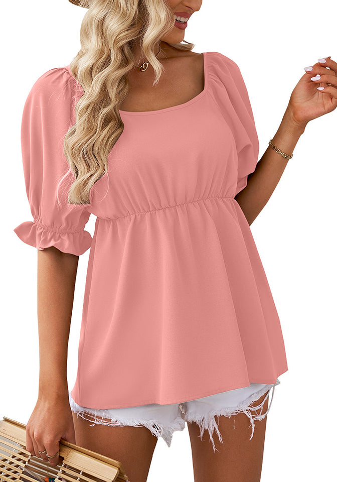 Coral Almond Blouses for Women Business Causal Peplum Dressy Tops Ruff –  Lookbook Store