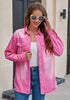 Carnation Pink Women's Trendy Long Denim Jackets Oversized Shackets with Pockets