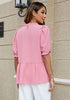 Candy Pink 2023 Blouses for Women Dressy Casual Peplum Tops Puff Sleeve Ruffle Mock Neck Dress Shirt Flowy Summer