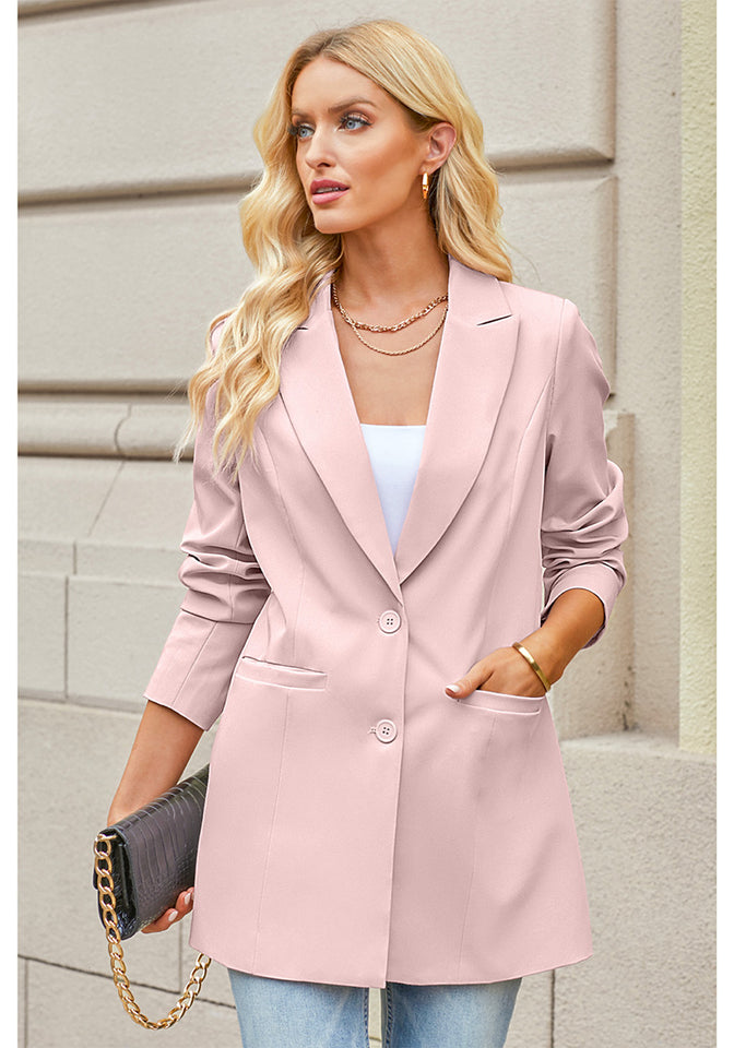 Peach Blush Women's Casual Long Suit Jacket Belted Fashion Office