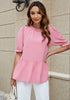 Candy Pink 2023 Blouses for Women Dressy Casual Peplum Tops Puff Sleeve Ruffle Mock Neck Dress Shirt Flowy Summer