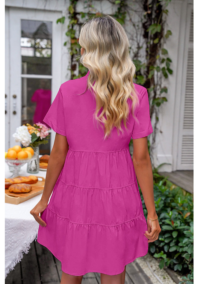 Hot Pink Women's Short Sleeve Button Down Babydoll Dress A-Line Tunic –  Lookbook Store