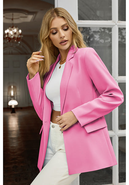 Sachet Pink Women's Office Casual Long Sleeve Pocket Blazer Jacket