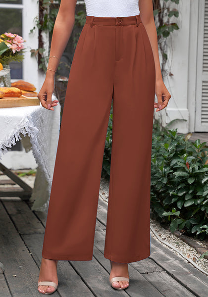 Sequoia Brown Women's High Waisted Wide Leg Business Work Pants