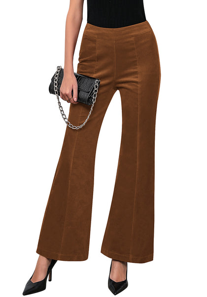 Cappuccino Brown Women's Bell Bottom Corduroy Flare High Waisted Front Seam Slacks