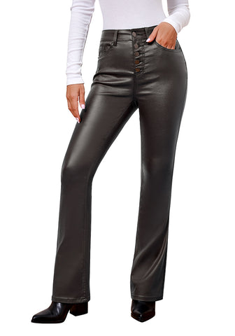 Espresso Women's Bell Bottom High Waisted Faux Leather Pants Flare Pants