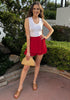 Luscious Red Women's High Waisted Ruffle Skort Elastic Waist Casual Shorts