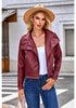 Wine Red Women's Faux Leather Long Sleeve Motorcycle Biker Warm Jacket
